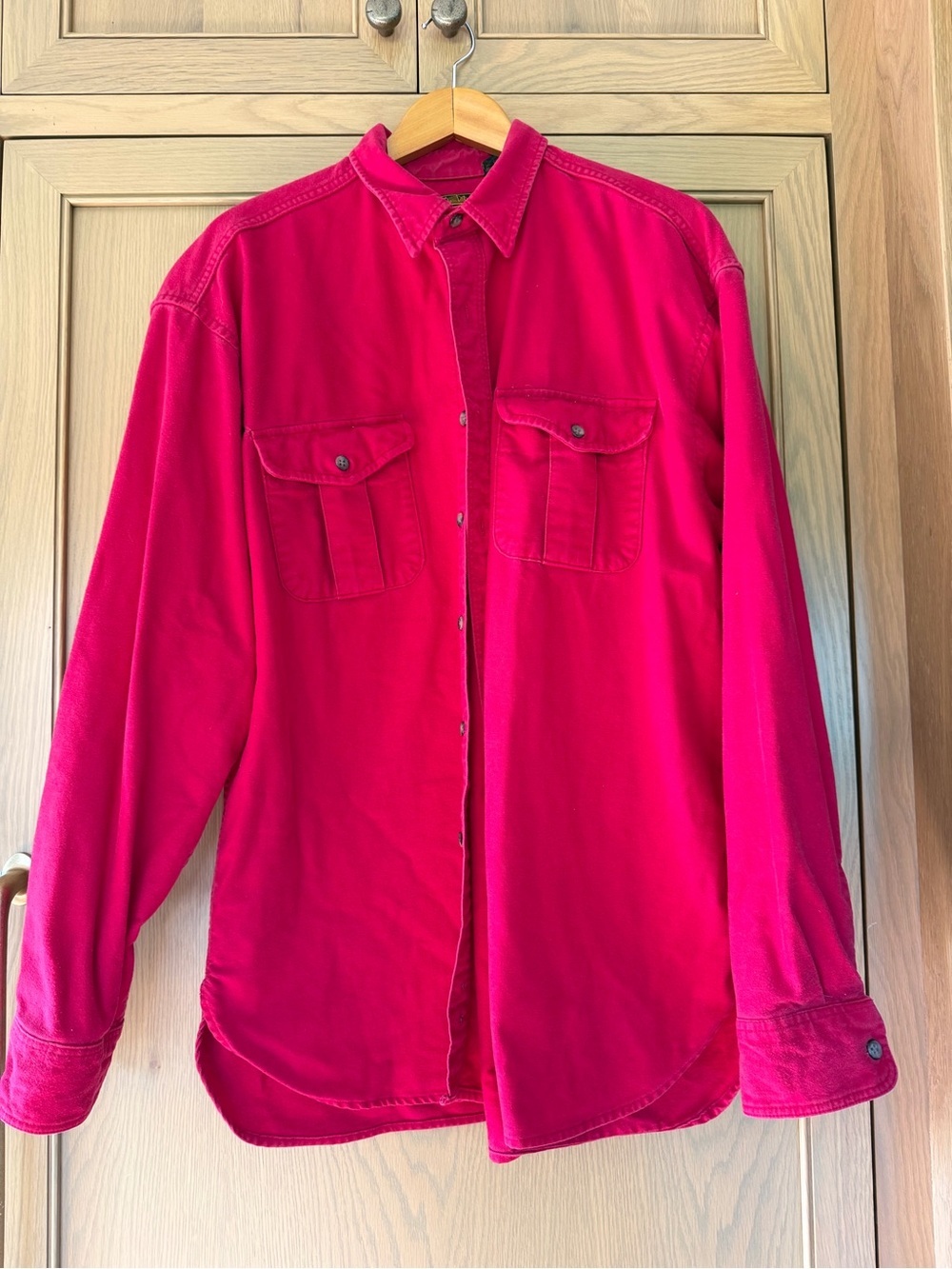Vintage Eddie Bauer Red Cotton Flannel Button Down Button Pocket USA XLG